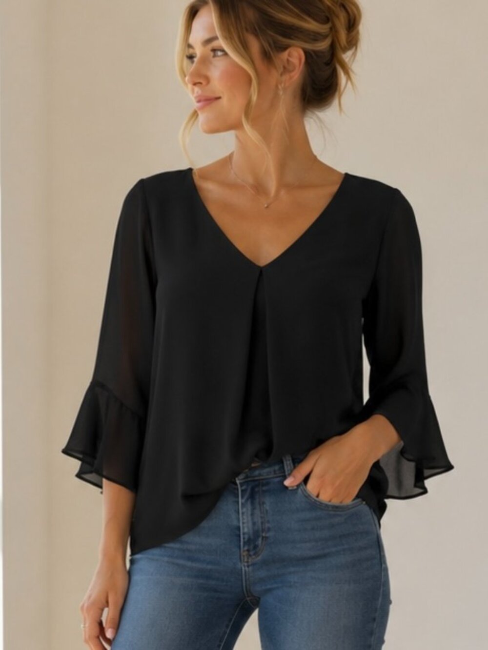 Bobeau Black Sheer Longline Blouse Small Lightweight Work Top
